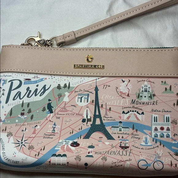 Spartina 449 Paris Map Wristlet - Cream and Pink 8.5” x 5.5” - Picture 3 of 6
